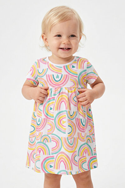 BABY GIRL RAINBOW PRINT SHORT SLEEVE DRESS