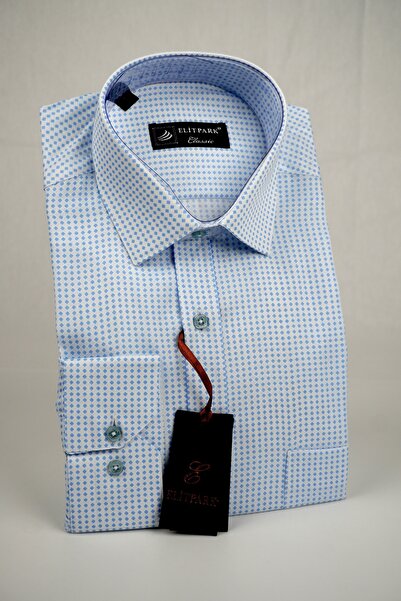 elitpark Patterned cotton pocketed light blue men's shirt