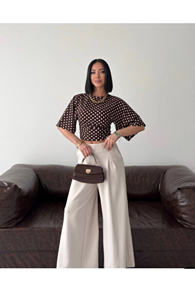 Perry Boutique Bluză de damă cu mâneci scurte spaniole și model cu buline în ...
