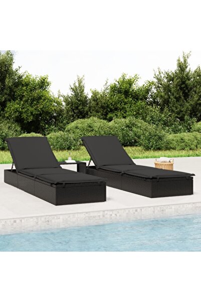 Concept Chaise longue with Pillow, black, 201x55x62 cm, polyrattan