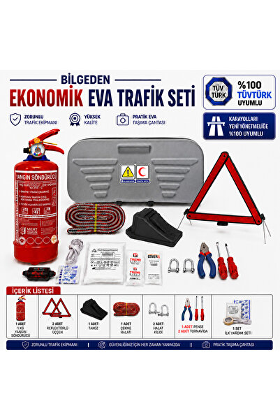 Bilgeden GRİ Ekonomik Eva Trafik Seti Ve 1 Kg Yangın Tüpü Yeni Mevzuata Uygun...
