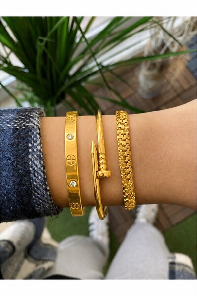 NKIE JEWELS Altın Renk Bileklik – Renk Kadın 3'lü Kombin aşkım Çivi – Kaplama...
