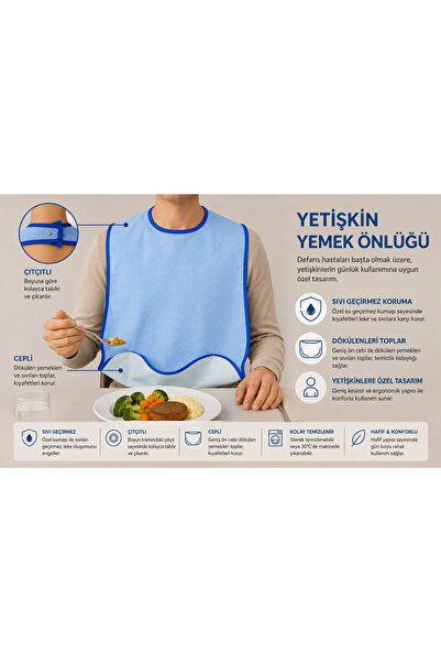 CDE Hasta Bakım Önlüğü Yetişkin Yemek Önlüğü Sıvı Geçirmez Yıkanabilir Cepli ...