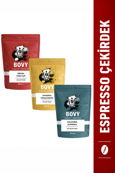 Bovy Craft Coffee 3'lü Nitelikli Espresso Tadım Seti 3x250gr (750gr) - 82-84 ...