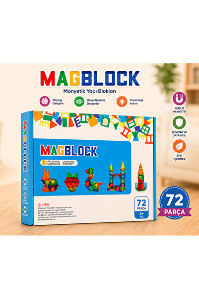 Magblock 72 Parça Manyetik Yapı Blokları - Tamamı Mıknatıslı - Destekleyici S...
