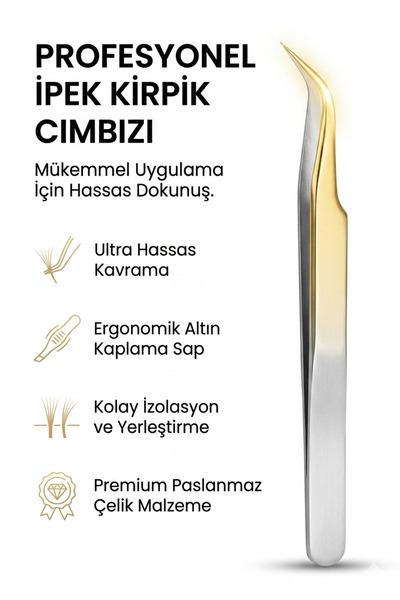 Mas'dala EGAR Professional Gold Silk Eyelash Tweezers Precision Grip L Type V...
