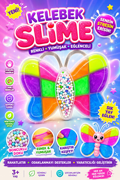 Genel Markalar Kelebek Slime 6 Farklı Renkli Strafor Köpük Hediyeli Slaym Oyu...