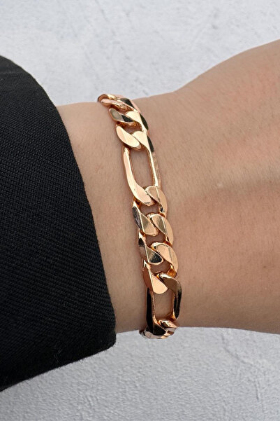 Leo'Stone Rose Gold Figaro Zincir Kadın Çelik Bileklik Altın Kararmaz Renk Atmaz