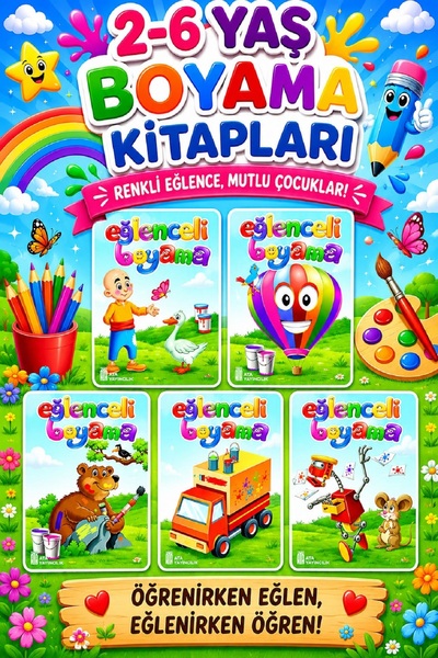 Ata Yayıncılık كتب تلوين ممتعة للأعمار من 3 إلى 6 سنوات، 5 عبوات