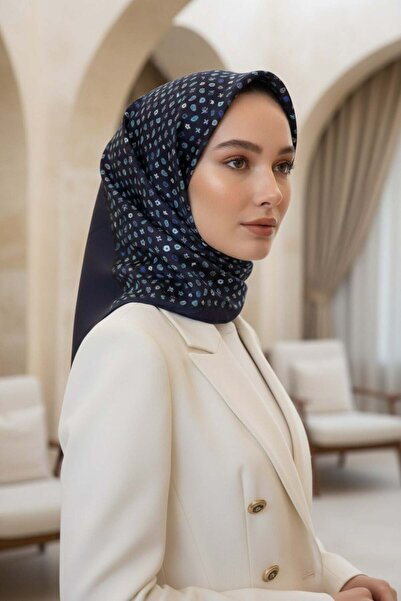 Vissona %100 Twill İpek Çıtır Şerit Desenli Lacivert - İndigo Renkli 90x90 Eş...