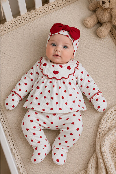 My Babies Label Yeni Doğan Kız Bebek Kalp Desenli Bandanalı Hastane Çıkışı