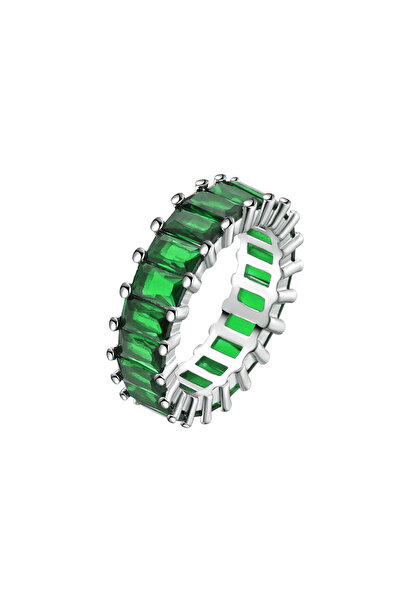 Lisa&Co. Inel Argint Rhea Green 52-53 mm / Argint placat cu rodiu / Zircon verde