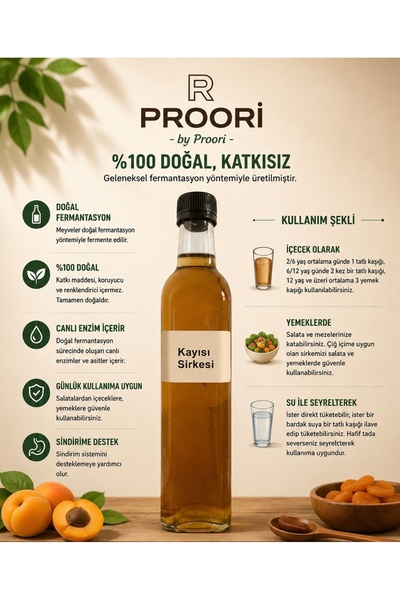 Proori Kayısı Sirkesi Doğal Fermentasyon Katkısız 500 ml