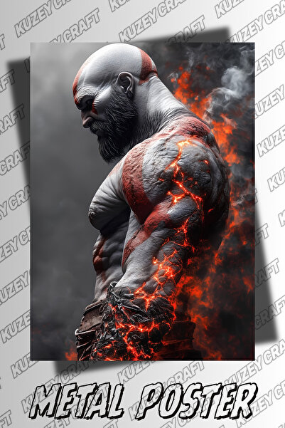 Kuzey Craft Kratos Metal Poster Duvar Tablosu Özel Tasarım Hediye Parlak HD B...