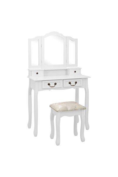Concept Set masă de toaletă cu taburet alb 80x69x141 cm lemn paulownia