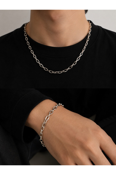 EUROMODA Unisex Ataç Zincir 2'li Kolye Bileklik Seti