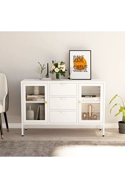Concept Servantă, alb, 105x35x70 cm, oțel și sticlă securizată
