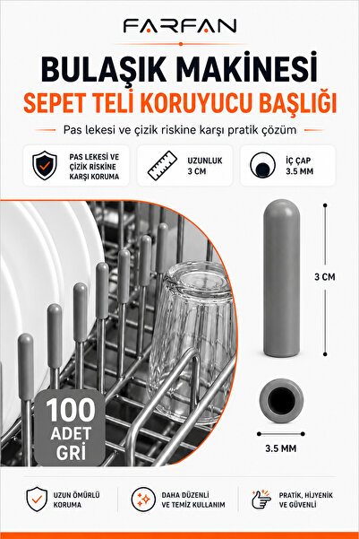 farfan 100 Adet Gri | Bulaşık Makinesi Sepet Ucu Kapak | Pas ve Küf Önleyici ...