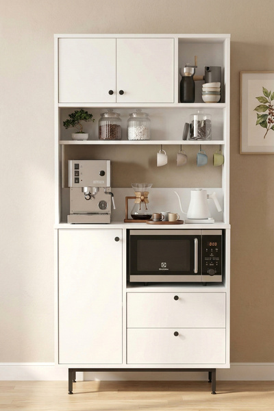 Yurudesign Royce Serisi Kahve Köşesi Çok Amaçlı Dolap Mutfak Dolabı Beyaz RE4-W