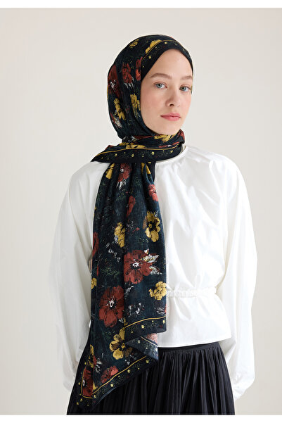 Freshscarfs Tıny Garden Floş Viskon Şal Siyah