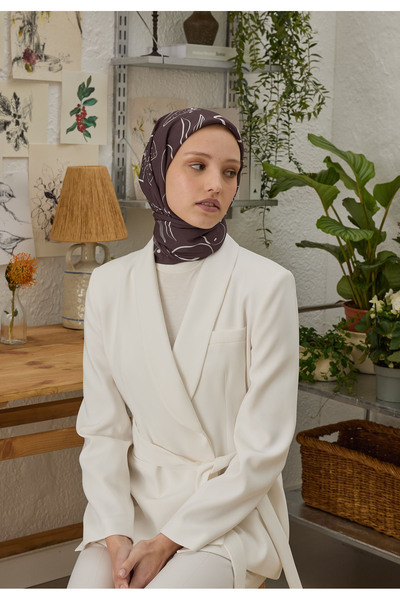 Freshscarfs Eloıse Desen Βαμβακερό Μεταξωτό Κασκόλ Σκούρο Δαμασκηνί