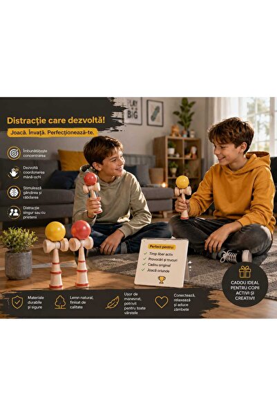 OEM Set 2 buc,Kendama 8cm,Roz Lucios/Galben Lucios – Jucarie din Lemn pentru ...