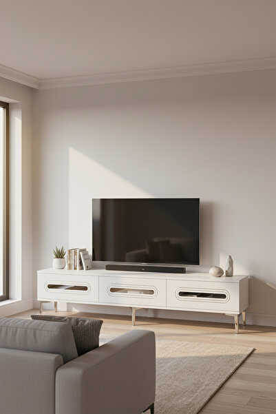 cnyr TSA1806BS - RANY TSA180 TV STAND, TV SEHPASI ve TV ÜNİTESİ BEYAZ-SILVER ...