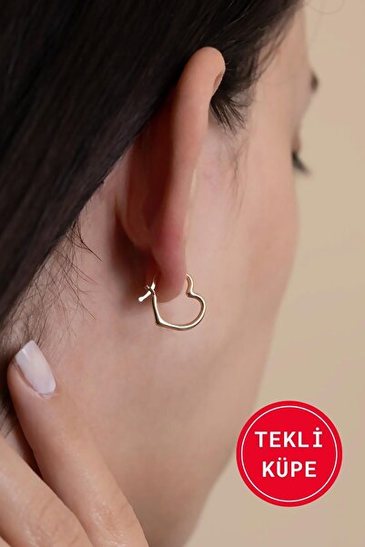 Bayar Gold 14 Ayar Altın Orta Boy Kalpli Tekli Küpe