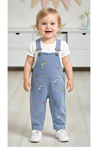 ALTINTAŞ BABY Renkli Çiçek Nakışlı Kot Görünümlü Örme Kumaş Yazlık T-shirt 2l...