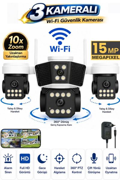 SONREİR RX95W WİFİ 3 Kameralı Güvenlik Kamerası 15MP ULTRA HD PTZ Hareketli S...