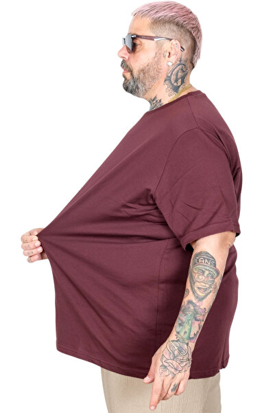 ModeXL Mode XL Büyük Beden Unisex Tshirt Bisiklet Yaka Basic 20031 Mürdüm