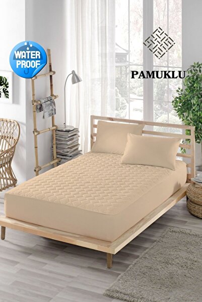 ELY PARKER Renkli Alez Sıvı Geçirmez Pamuklu Kapitoneli Fitted Kahve Çift Kişilik Tek-bebek-su-yatak Koruyucu