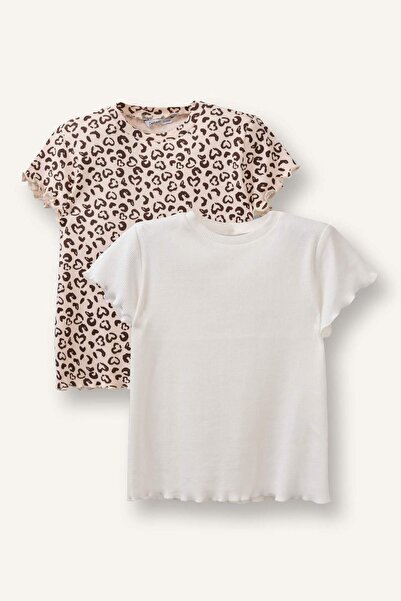 DeFacto Tricou cu mânecă lungă, cu decolteu rotund, cu imprimeu leopard, pent...