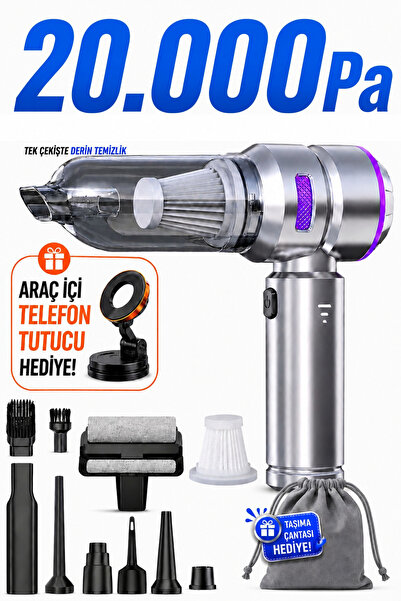 Zineets 20.000Pa Süper Güçlü Portatif Kablosuz Vakumlu Ve Üflemeli Araç Süpür...