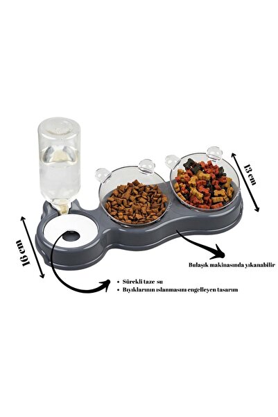 Glipet Çift Hazneli- 3' Lü Beslenme Mama Ve Su Kabı 500 ml 36*21*16 Cm