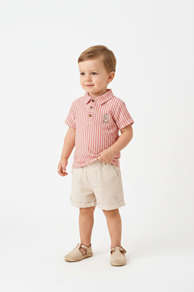 mumbino Baby Boy Striped Polo Collar T-Shirt and Shorts Set (6-24 Months)