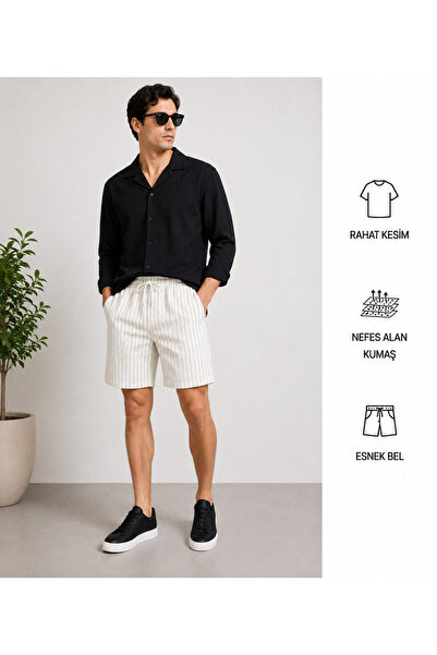 WENMİNG Bürümcük Crinkle Fabric Summer Men's Shirt and Crepe Shorts Top and B...