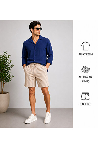 WENMİNG Bürümcük Crinkle Fabric Summer Men's Shirt and Crepe Shorts Top and B...