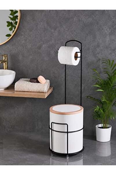 decorev 7 Litre Banyo Mutfak Çöp Kovası Metal Standlı Tuvalet Wc Kağıtlık Seti