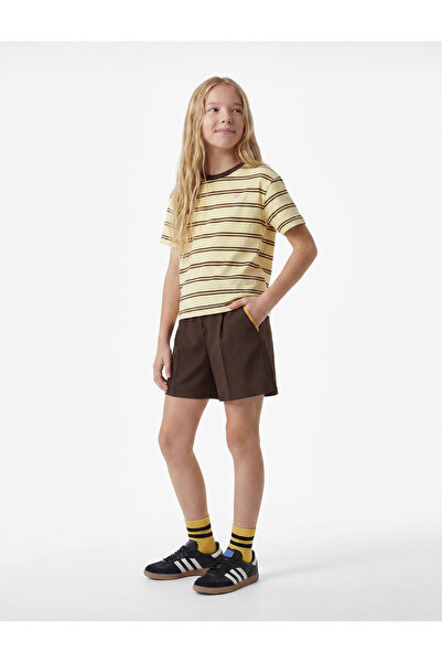 Koton Heart Detailed Striped Yellow Girls' T-Shirt 6Skg10427Ak