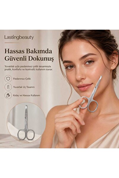 lasting beauty Burun Makası Paslanmaz Çelik Kaş Bıyık Epilasyon Yuvarlak Uçlu...