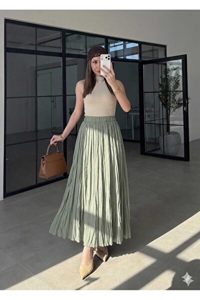 QUAWEAR Beli Lastikli Tensel Kırışık Etek