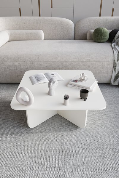 BAMOSA Mirael Bej Dokulu Kare Orta Sehpa – 73*73cm Minimal Modern Tasarım