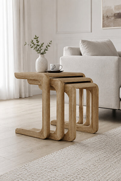 KIYMIK HOME 4014 Zigon Sehpa – %100 Gerçek Ağaç - Meşe