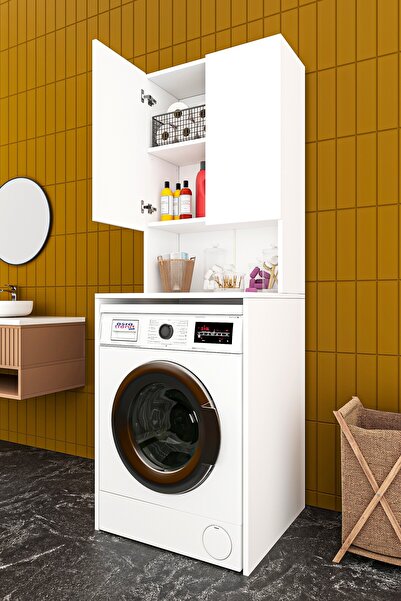 asratrend Lüks 2 Kapaklı Çamaşır Makinesi Dolabı %100 MDF 2 Kapaklı Çok Amaçl...