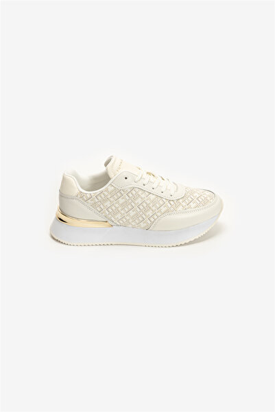 Tommy Hilfiger Women's Comfortable Sole Leather White Sneaker with Th Monogra...