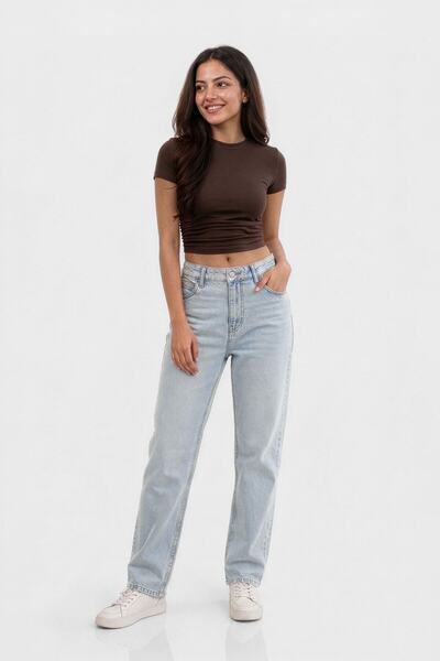 blue white Women's 100% Cotton Straight Fit Ice Blue Jean Trousers
