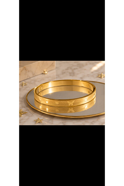 GB Sign Gold Kelebek Desenli Çelik Kelepçe Bileklik Premium Tasarım