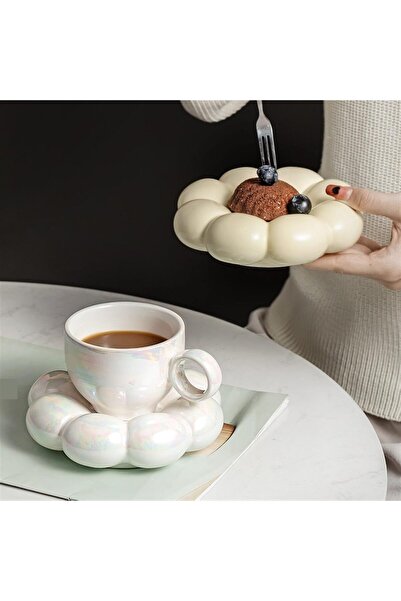 Arabest Nordic Ceramic Coffee Mug with Saucer, White Milk Tea Cup for Birthda...