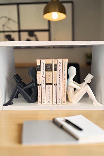TODEKORA Kitap Okuyan Figürlü Büyük Boy Kitap Tutucu 2'li Set 17 cm